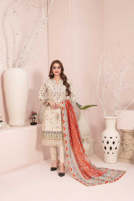 Un-Stitched Embroided lawn 3pc Suit