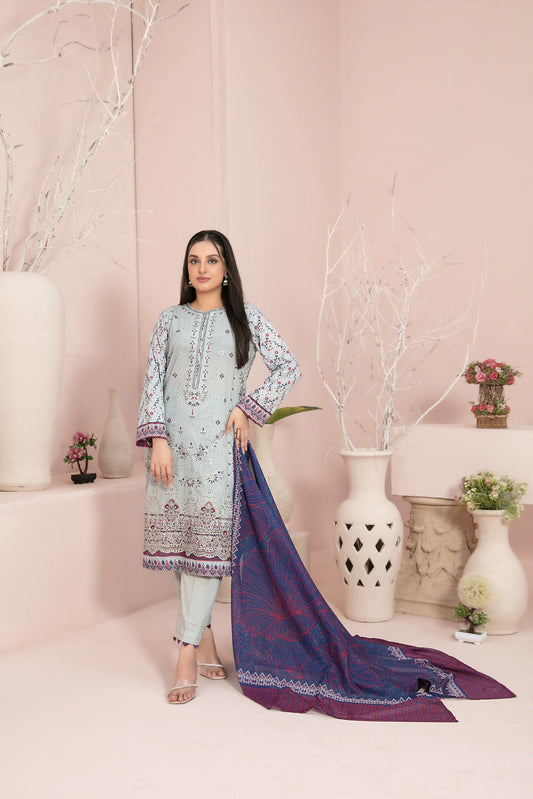 Un-stitched Embroided Lawn 3pc Suit