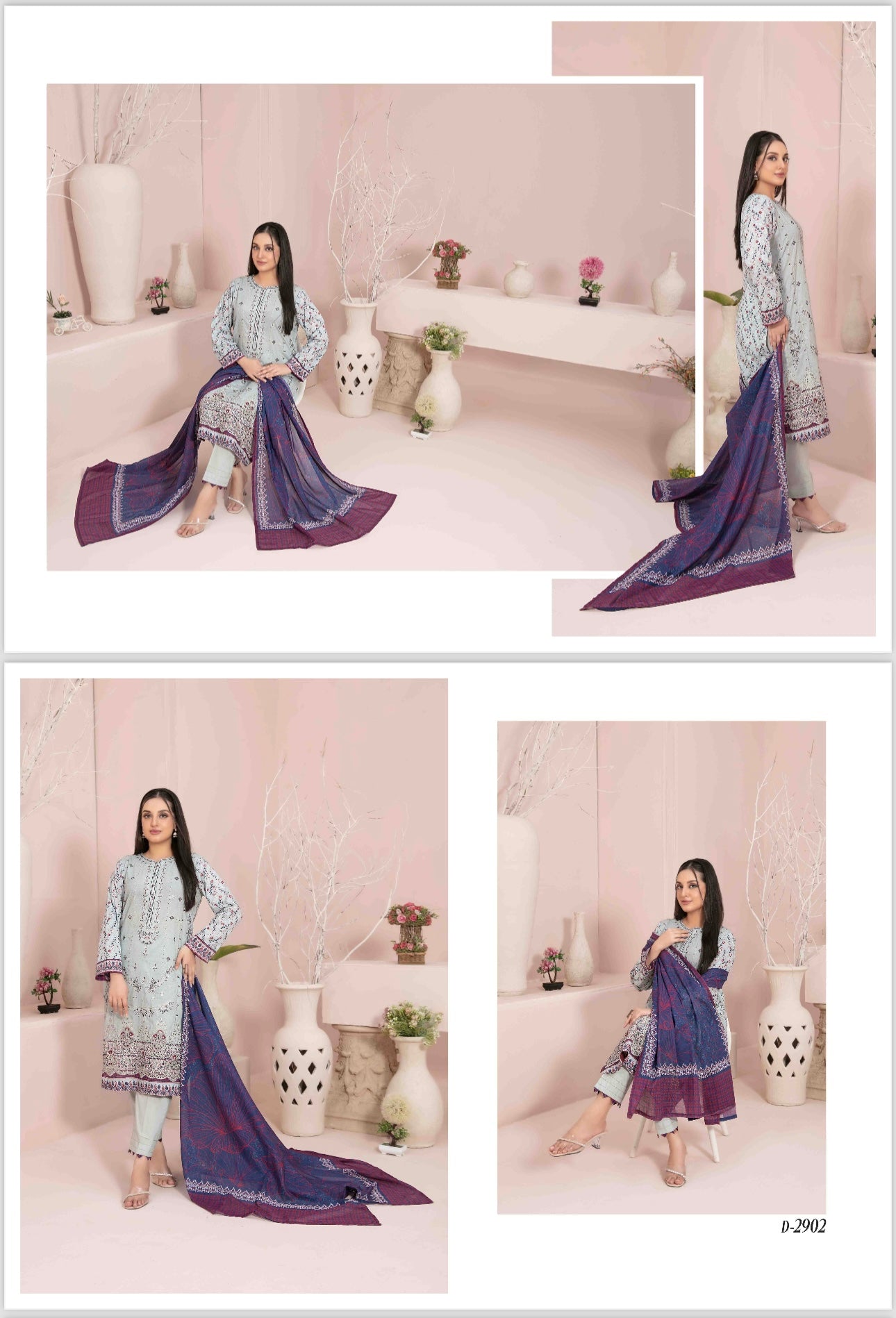 Un-stitched Embroided Lawn 3pc Suit