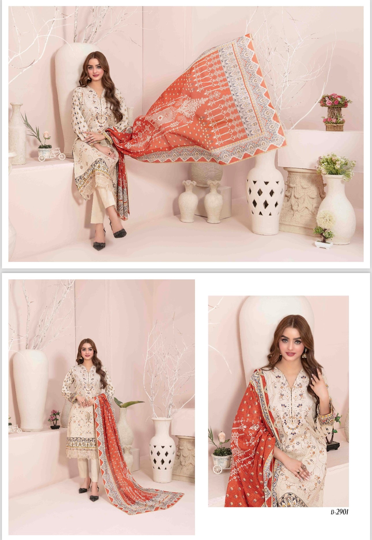 Un-Stitched Embroided lawn 3pc Suit